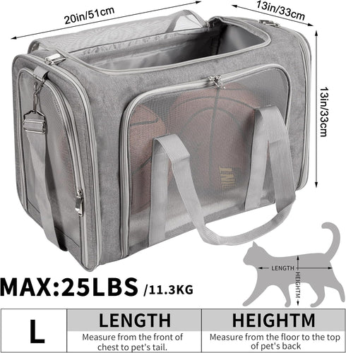LEHNI 25 Lbs(Gray) Soft-Sided Cat/Dog/Pet Carrier, Collapsible Pets Travel Carriers for Big Cats/Small Dogs
