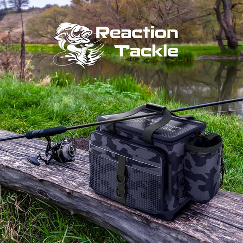 Reaction Tackle Fishing Tackle Bag - Water Resistant Camo Bag with Padded Shoulder Strap, Suitable for 3600 Boxes