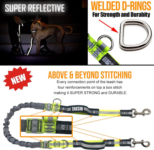 TAKSIN The Ultimate Hands-Free Dog Leash System for Walking, Running, Hiking, Training, Reflective Bungee Leash, Treat
