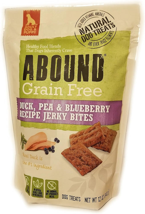 Abound Grain Free Duck, Pea, & Blueberry Recipe Jerky Bites Dog Treat, 12 oz