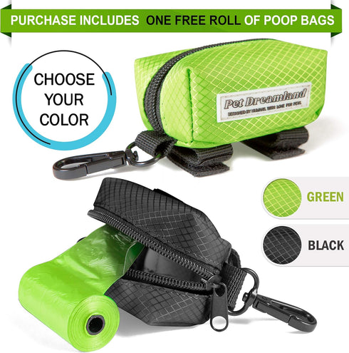 Pet Dreamland Dog Waste Bag Dispenser - Poop Bag Dispenser for Leash with Free Roll of Doggie Poop Bags, Zippered