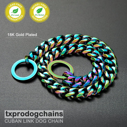 Dog Chain Collars, Chew Proof Heavy Duty Stainless Steel Metal Cuban Link Collar for Small Medium Large Dogs
