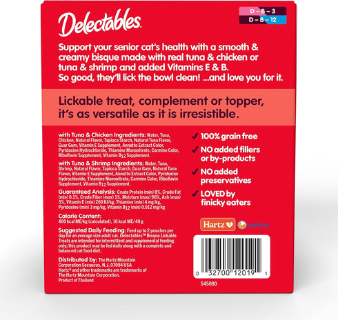 Hartz Delectables Bisque Lickable Wet Cat Treats for Senior Cats, Senior Variety, 12 Count