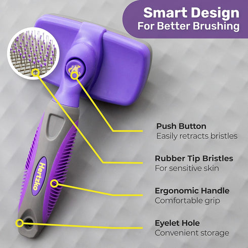 Hertzko Dog & Cat Brush, Self Cleaning Slicker Brush for Pets, Grooming Brush for Shedding, Deshedding Brush, Rake, Comb