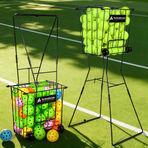 TurboStride Tennis Ball Hopper, Portable Pickleball Ball Basket for Pickup, Storage & Training