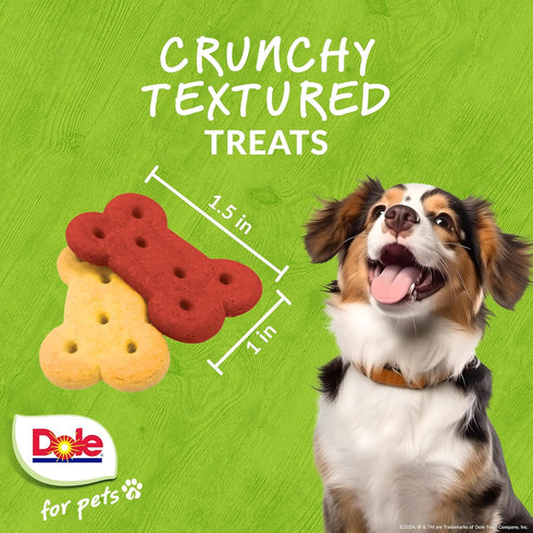 7 Oz Dole for Pets Dog Biscuits Assorted Apple + Carrot Mix, Real Fruit and Vegetable Flavor Vegan Crunchy Treats, No