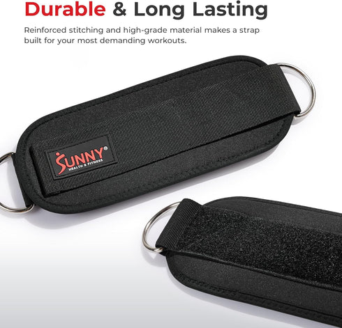 Sunny Health & Fitness Multi-Function Workout Ankle Straps (Pair), Premium Padding for Glute Kickback & Lower Body