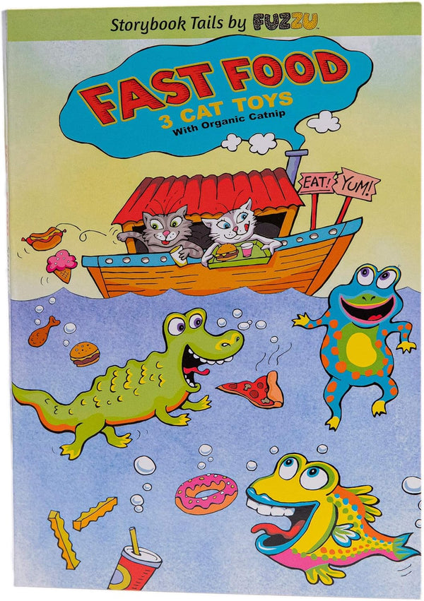 FUZZU 3 Fast Food Cat Storybook | Interactive Cat Toy | Cat