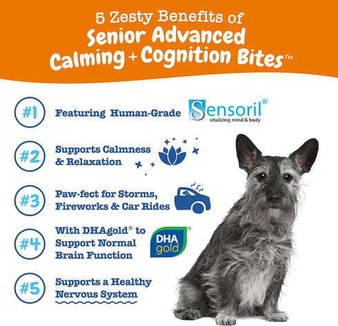 Zesty Paws Senior Advanced Calming & Cognition Soft Chews for Dogs - Brain Health & Nervous System Support with