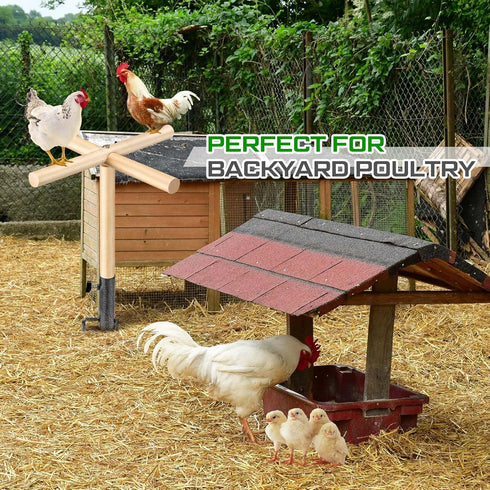 Colingmill 16.54 17.72 Inch Chicken Perch Toy for Coop x Wooden Chicken Perch Stand with Metal Ground Plug Chicken Coop