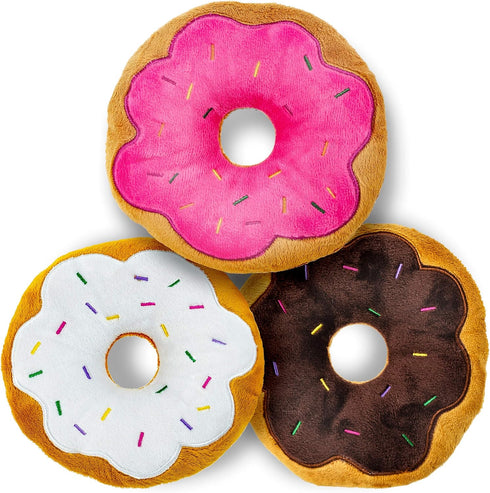 3 Assorted 6 Inch Plush Pet Toy Donuts with Squeakers, Dog Chew Toy