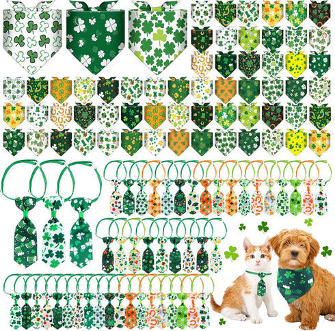 Reginary 108 Pcs St. Patrick's Day Dog Bandanas Bulk with Neck Ties