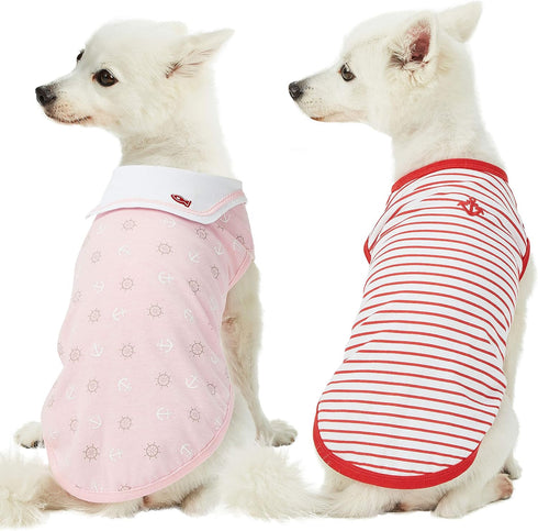 Blueberry Pet Summer Vacation Beach Cotton Dog T-Shirts, 2 Pack, Sea Lover Girl Power Shirts, Tank Top Clothes, Back