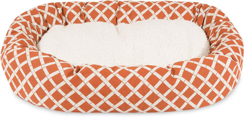 24 Inch Burnt Orange Bamboo Sherpa Bagel Dog Bed
