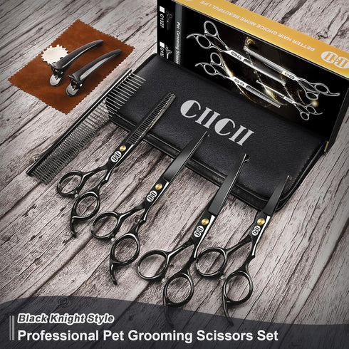 7 Inch Set Trimming CIICII Dog Grooming Scissors Kit, Professional Pet Grooming Scissors with Safety Round Tip