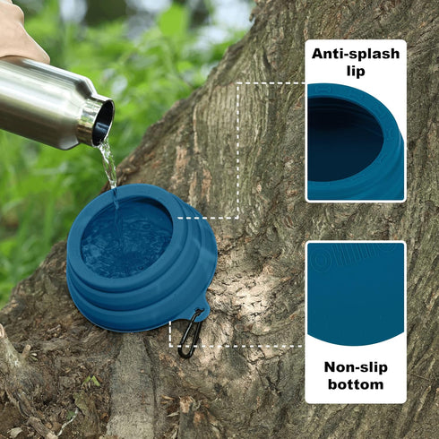 OHMO-Collapsible Dog Water Bowl, Anti Tip Over No Spill from Car Movement, 24oz Medium, Peacock Blue