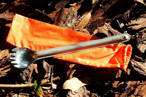 Savior Survival Gear Titanium Spork - Lightweight Multi-Purpose Long Handle Camping Spork for Backpacking