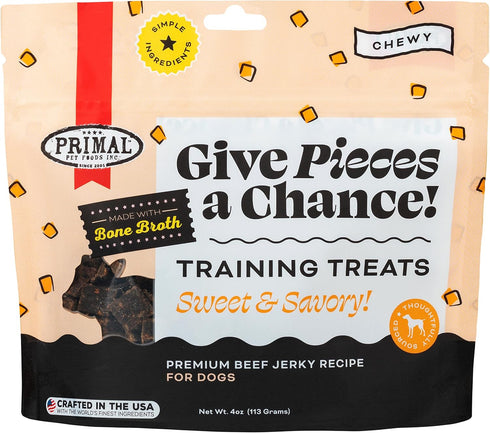 Primal Beef Jerky Dog Treats Made with Beef Bone Broth, Training Treat for Dogs, 4 oz