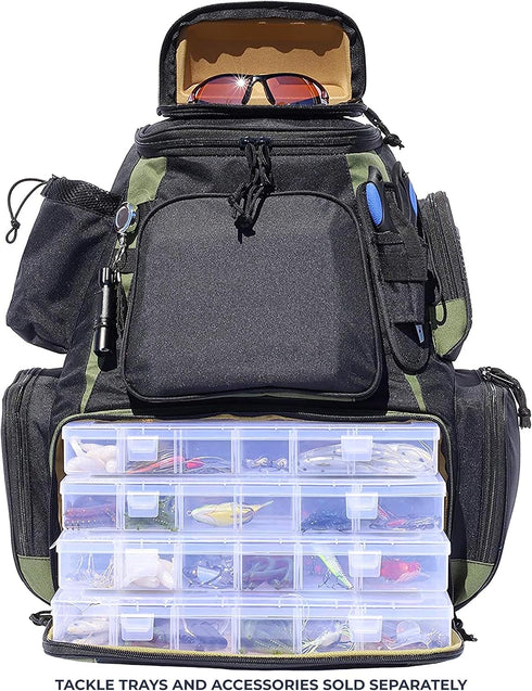 OSAGE RIVER Fishing Backpack Medium, Fits 4 Large Tackle Boxes, Waterproof Rain Cover, Includes Pliers and Flashlight