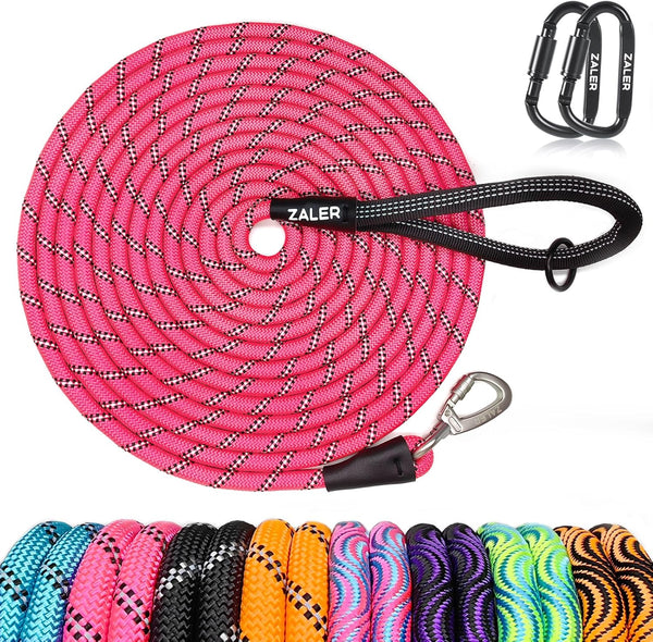 Long Dog Leash, 50ft, 30ft, 20ft, 15ft, 10ft Heavy Duty Reflective Check Cord Recall Leash for Training, Pink