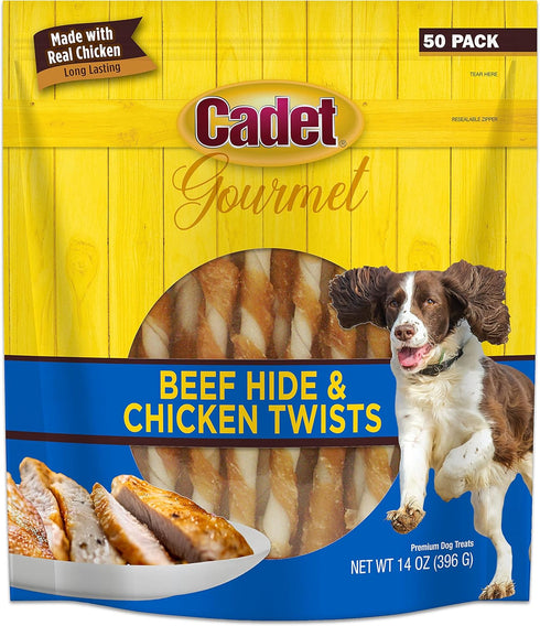 Cadet Gourmet 5-Inch Beef Hide Twist Chew Sticks, Long-Lasting and Natural Rawhide