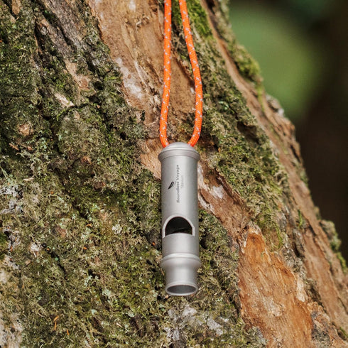 iBasingo Titanium Whistle - Emergency Survival Safety Gear, Loud Camping Signal Whistles with Lanyard (1 Pack)