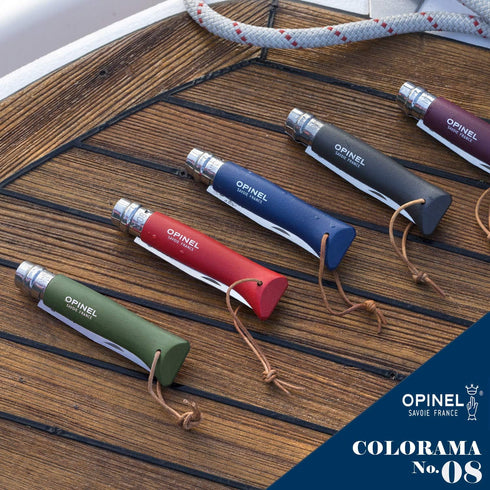 Opinel Colorama Series No. 8 Folding Pocket Knife, Stainless Steel with Leather Strap, Painted Hornbeam Handles