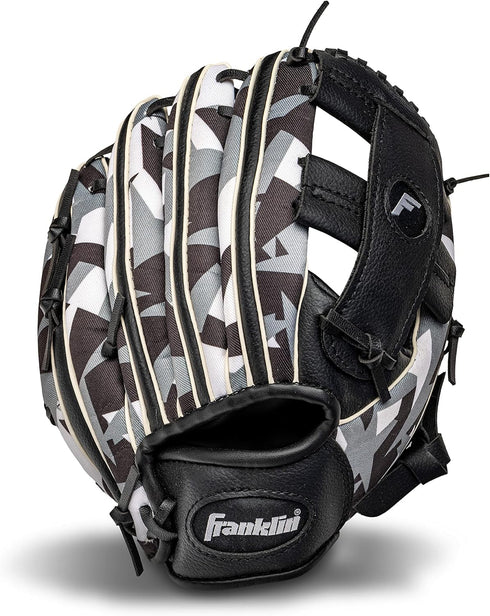 Franklin Sports RTP Kids Baseball + Tball Glove - Youth Mitt for Boys & Girls, Black/White, 9.5" Right Hand Throw