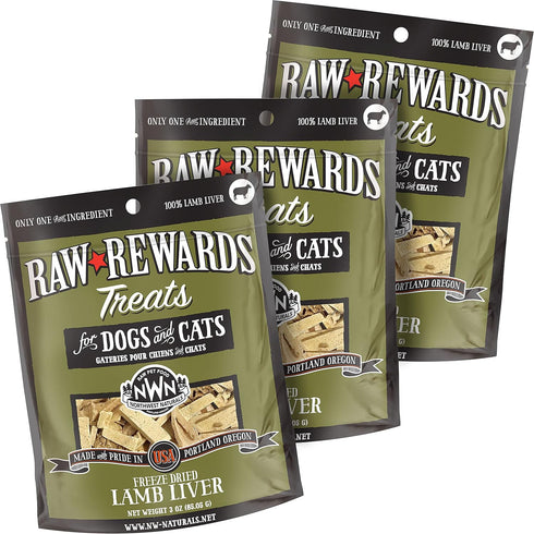 Northwest Naturals Raw Rewards Freeze-Dried Lamb Liver Treats, Healthy Bite-Sized Pieces, 3 Oz (Pack of 3)