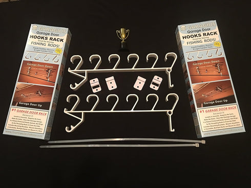 Storage Rack for Garage Doors with Hooks for Fishing Rods, Kayak Paddles, and More