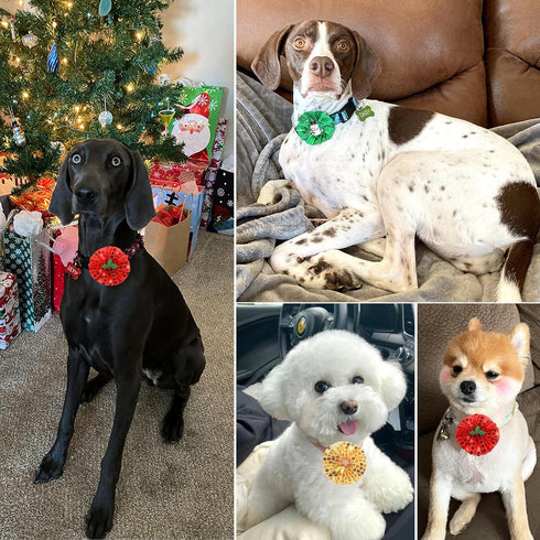 Dog Collar Flowers, Bows Charms for Small Medium Large Dog Cat Puppy Collar Embellishments (4pcs Christmas flower)