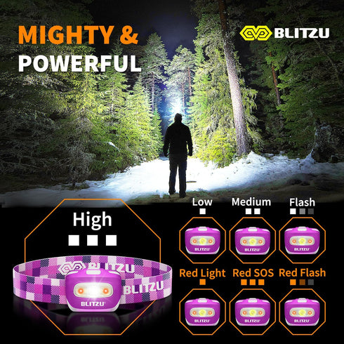 LED Headlamp Flashlight for Adults & Kids, Lightweight, Waterproof, Purple, 3 AAA Batteries Included