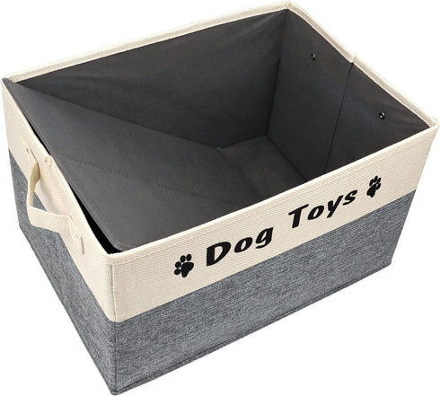 PET ARTIST Dog Toy Basket - Foldable Storage Box with Comfortable Handles for Dog Toys, Accessories, Gray, 15"x11"x9"