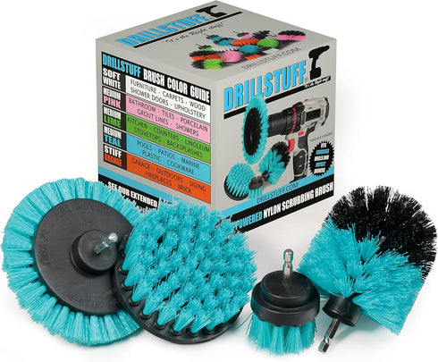 Teal Drill Brush Medium Stiffness Cleaning Brush Drill Attachment Set - Boat Cleaner Kit - Kayak Accessories