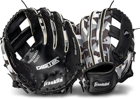 Franklin Sports RTP Kids Baseball + Tball Glove - Youth Mitt for Boys & Girls, Black/White, 9.5" Right Hand Throw