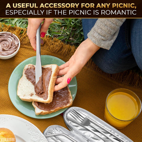 Travel Silverware Set with Case, 8Pcs Stainless Steel Fork Spoon Knife Set, Portable Camping Cutlery Set