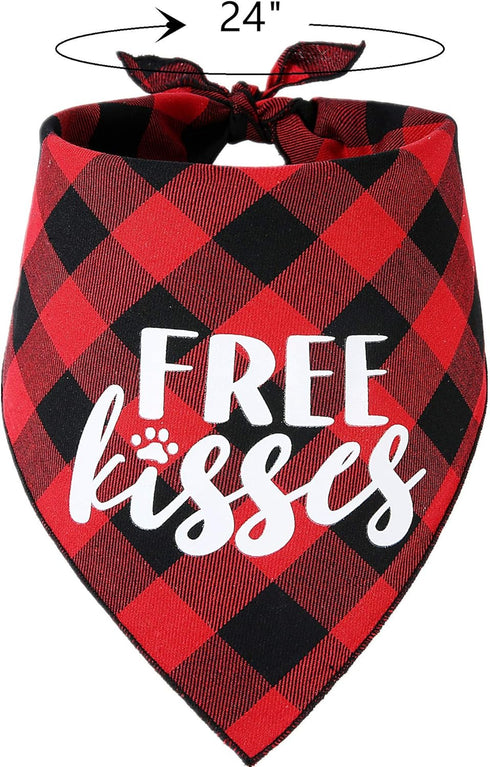 Valentines Day Dog Costume, Red Heart Headband and Buffalo Plaid Pet Bandana