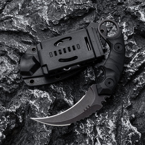 Fixed Blade Knife with D2 Steel Blade and G10 Handle, Tactical EDC Double Edged Sharp Claw Knife, Black