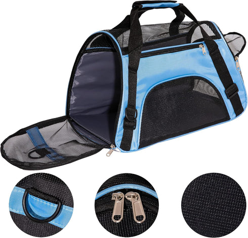 Pet Carrier Cat Carrier, Soft-Sided Airline Approved for Small Medium Cats Dogs Puppies (Medium, Blue)
