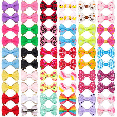 YAKA 60PCS/30Pairs Cute Puppy Dog Small Bowknot Hair Bows with Clips - Handmade Accessories for Pet Grooming