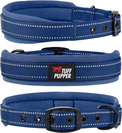 Tuff Pupper Ultra Comfort Padded Dog Collar - Thick Neoprene Padding with Reflective Stitching, Durable Metal Buckle &