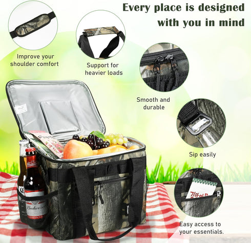 Tirrinia Large Insulated Cooler Bag, Outdoor Leakproof Cooler Box with Adjustable Shoulder Strap for Camping, Picnic