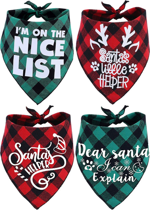 JPB Christmas Dog Bandana Pack of 4 Classic Buffalo Plaid Pets Scarf Triangle Bibs Kerchief Set