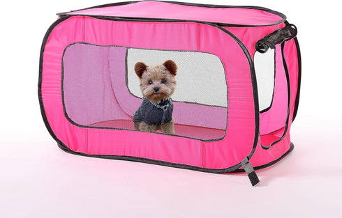 Beatrice Home Fashions Portable, Collapsible, Pop Up Kennel Travel Cat and Dog Crate, 32.5" L x 19.5" W x 19.5" H, Fuchsia