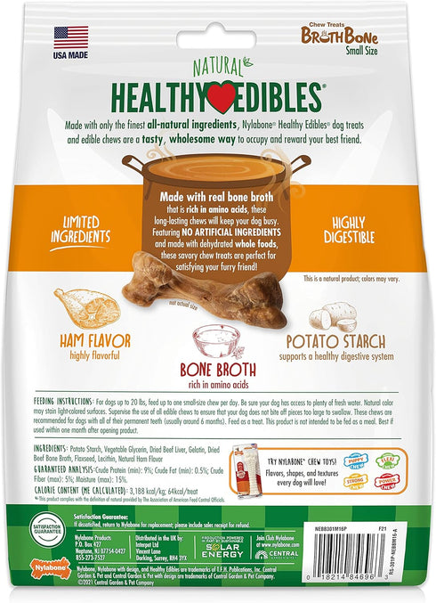 Nylabone Healthy Edibles Natural Dog Chews, Long Lasting Ham Flavor Treats for Dogs, Small/Regular (16 Count)