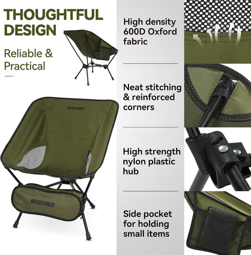 Backpacking MARCHWAY Lightweight Folding Camping Chair with Spring Lock, Stable Compact Portable for Outdoor Camp
