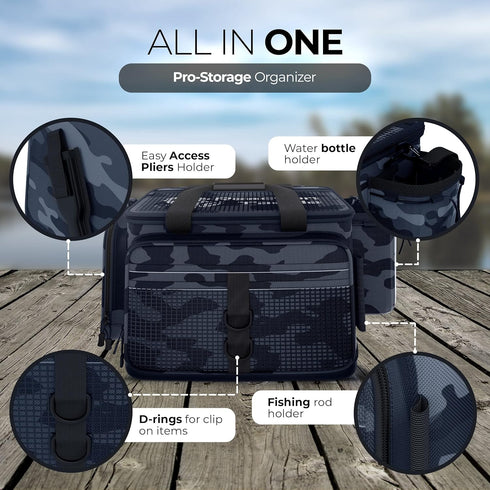 Reaction Tackle Fishing Tackle Bag - Water Resistant Camo Bag with Padded Shoulder Strap, Suitable for 3600 Boxes