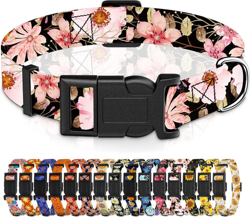 Dog Collar for Boys Girls, Floral Puppy Collar for Small Medium Large Dogs, Adjustable Soft with Safety Buckle, Light