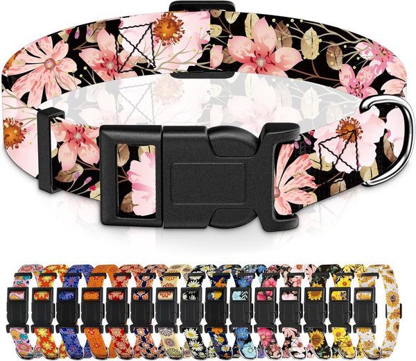 Dog Collar for Boys Girls, Floral Puppy Collar for Small Medium Large Dogs, Adjustable Soft with Safety Buckle, Light