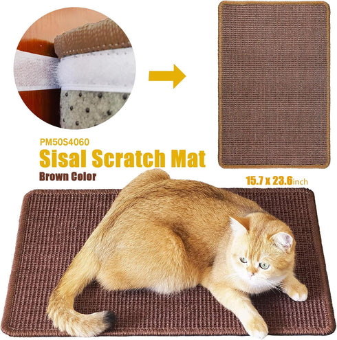 Cat Scratching Mat, 23.6 x 15.7inch Sisal Cat Scratchers for Indoor Cats, Horizontal Scratcher (Dark Brown)